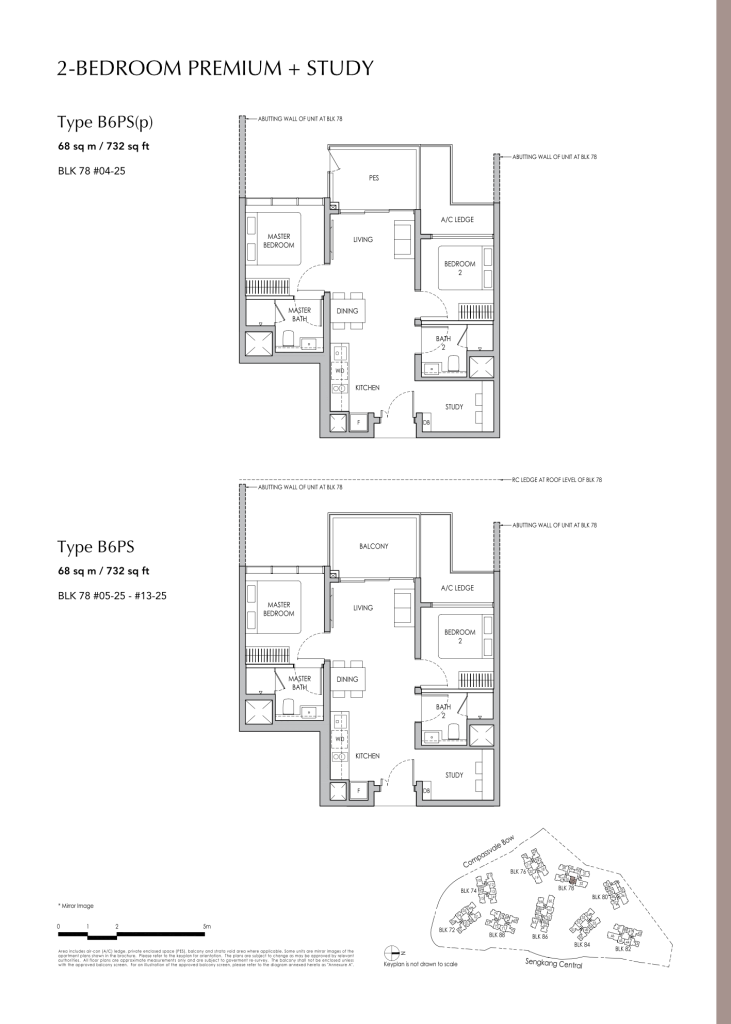 Sengkang Grand Residences floor plan Type B6PS, 732 sqft, Sengkang, Singapore
