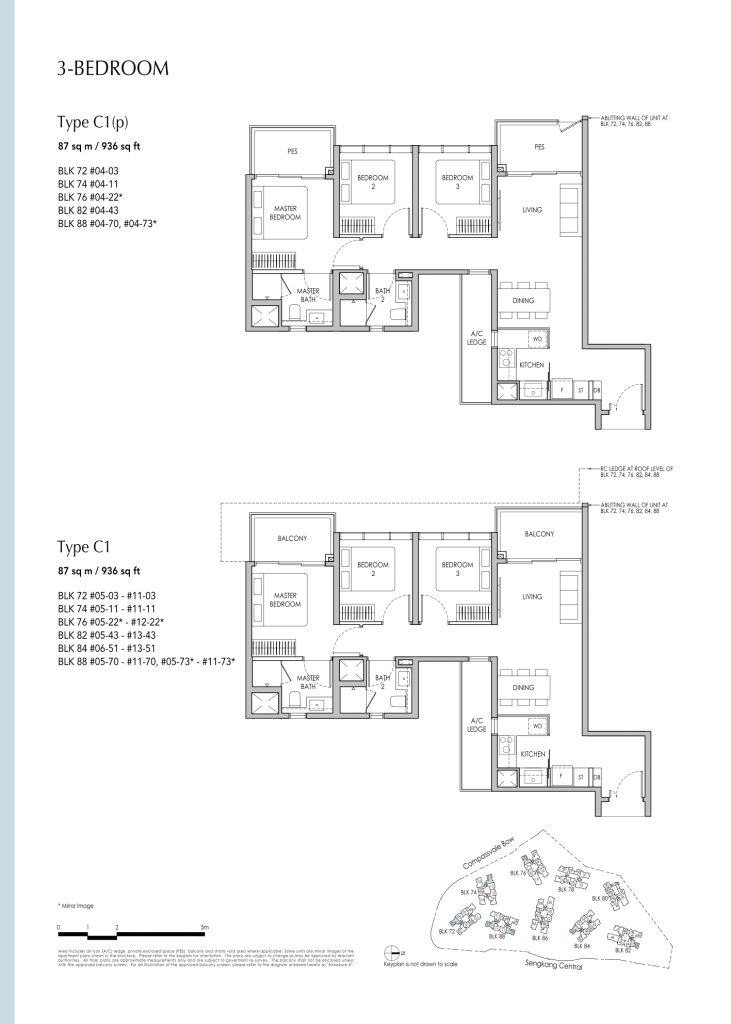 Sengkang Grand Residences floor plan Type C1, 936 sqft, Sengkang, Singapore