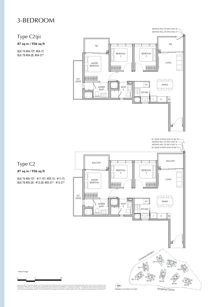 Sengkang Grand Residences floor plan Type C2, 936 sqft, Sengkang, Singapore