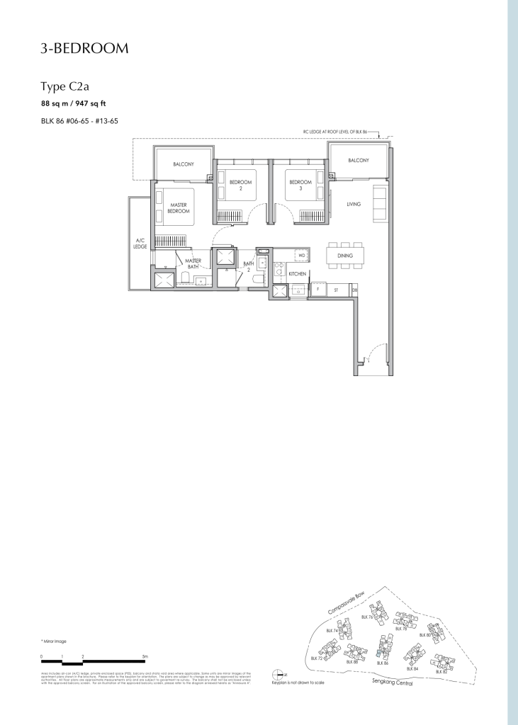 Sengkang Grand Residences floor plan Type C2A, 947 sqft, Sengkang, Singapore