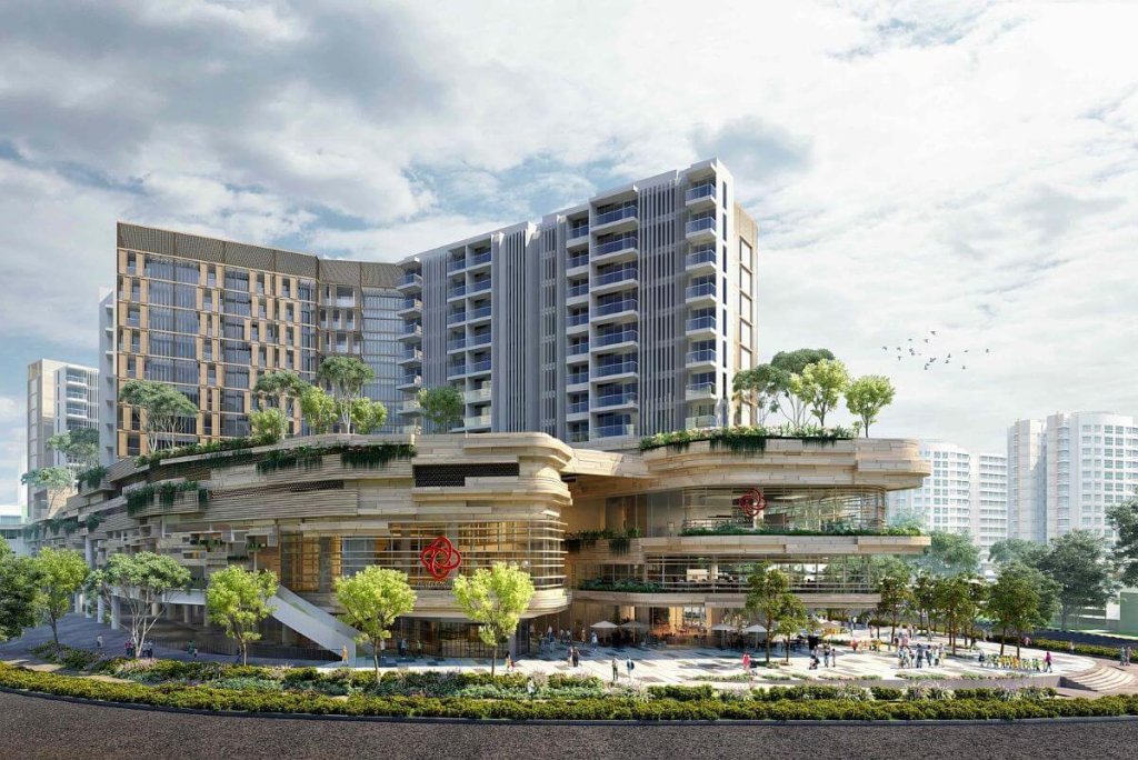Sengkang Grand Residences residential blocks above the integrated mall and bus interchange, Sengkang, Singapore