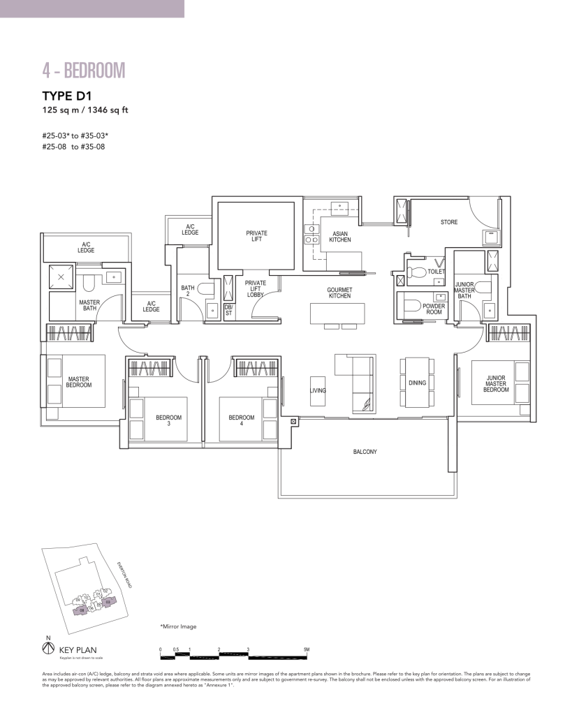 Sky Everton floor plan Type D1, 1346 sqft, Bukit Merah, Singapore