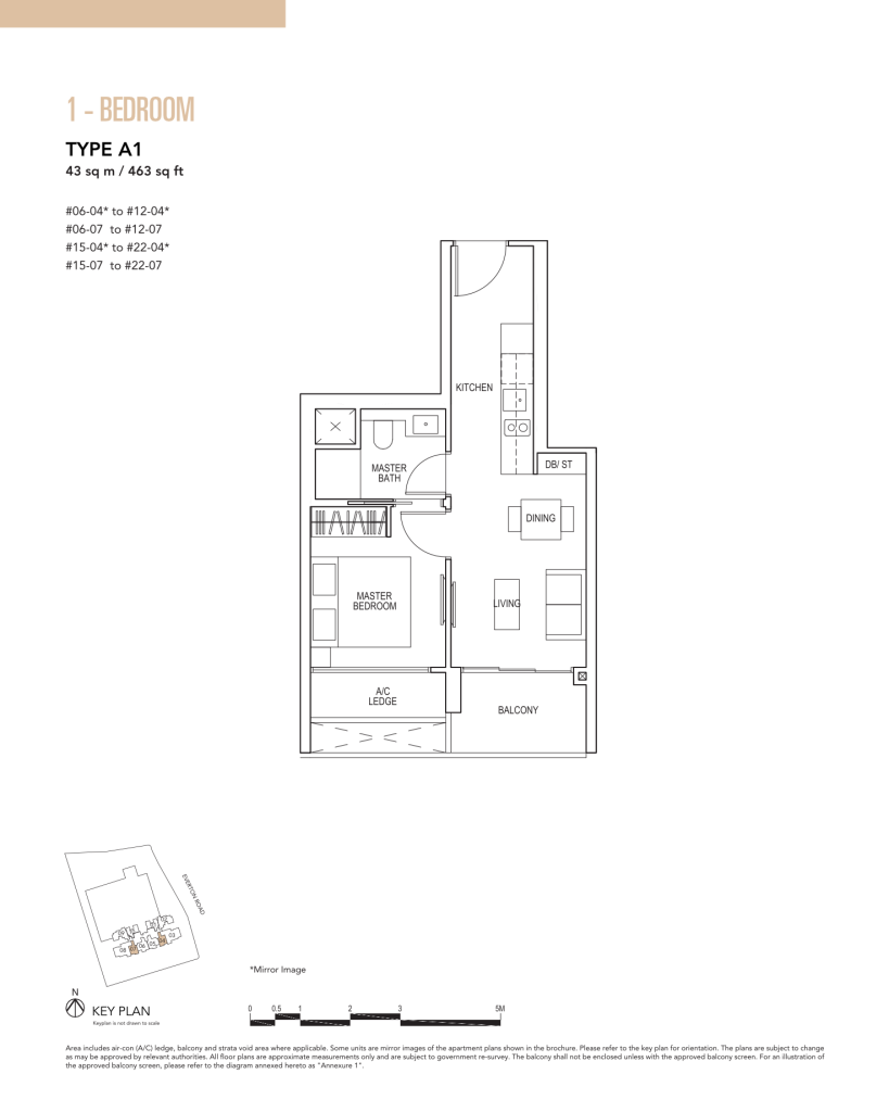 Sky Everton floor plan Type A1, 463 sqft, Bukit Merah, Singapore