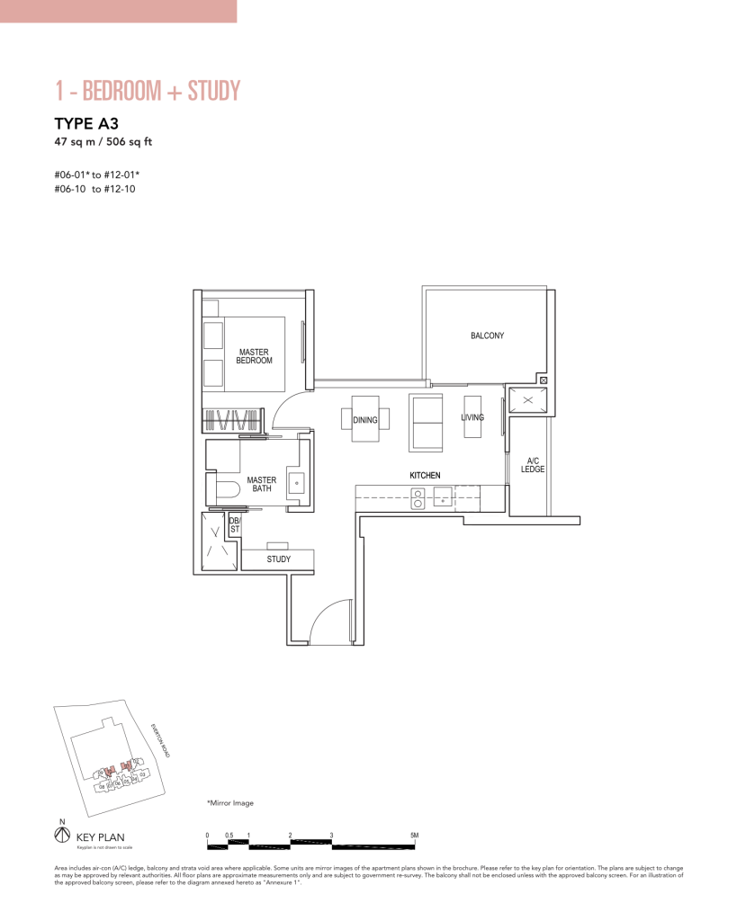 Sky Everton floor plan Type A3, 506 sqft, Bukit Merah, Singapore