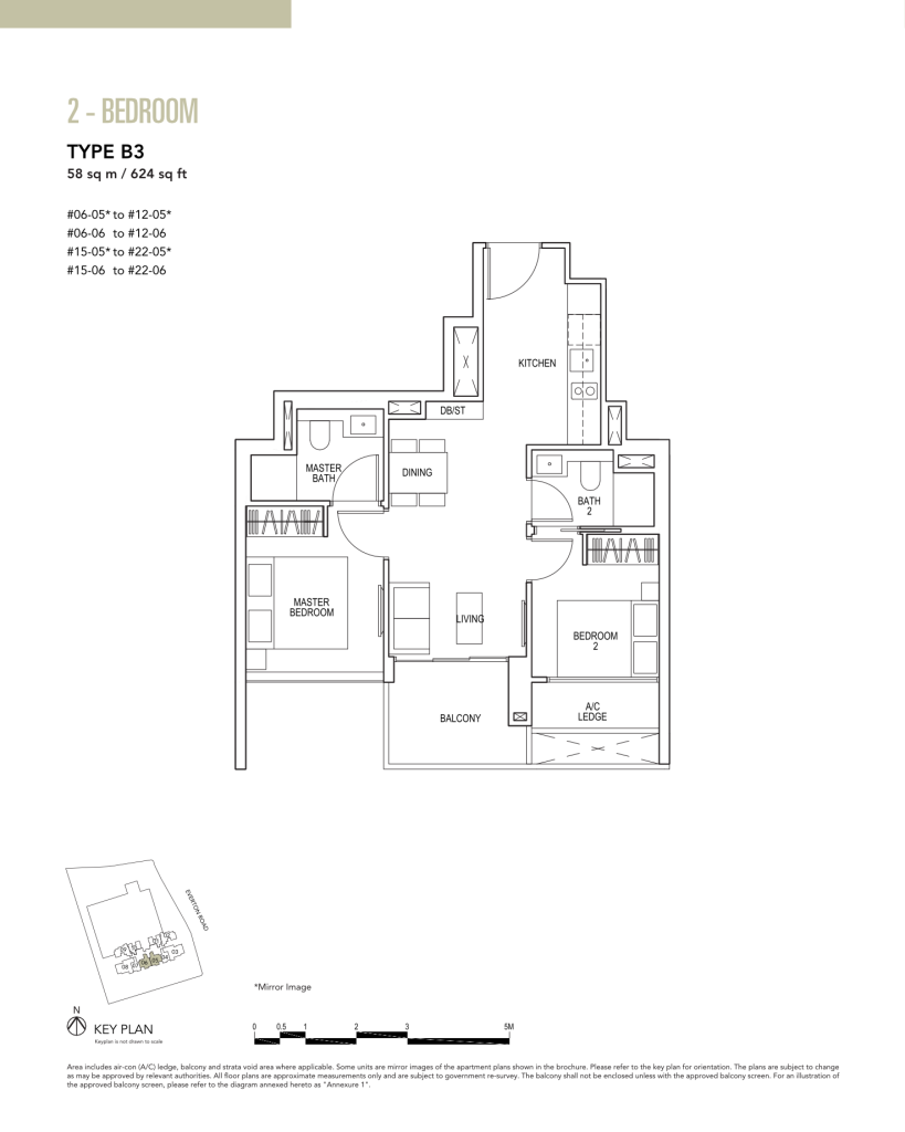 Sky Everton floor plan Type B3, 624 sqft, Bukit Merah, Singapore