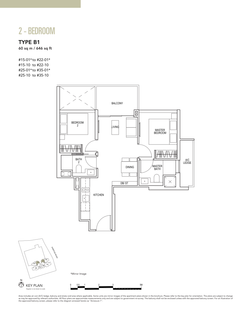 Sky Everton floor plan Type B1, 646 sqft, Bukit Merah, Singapore