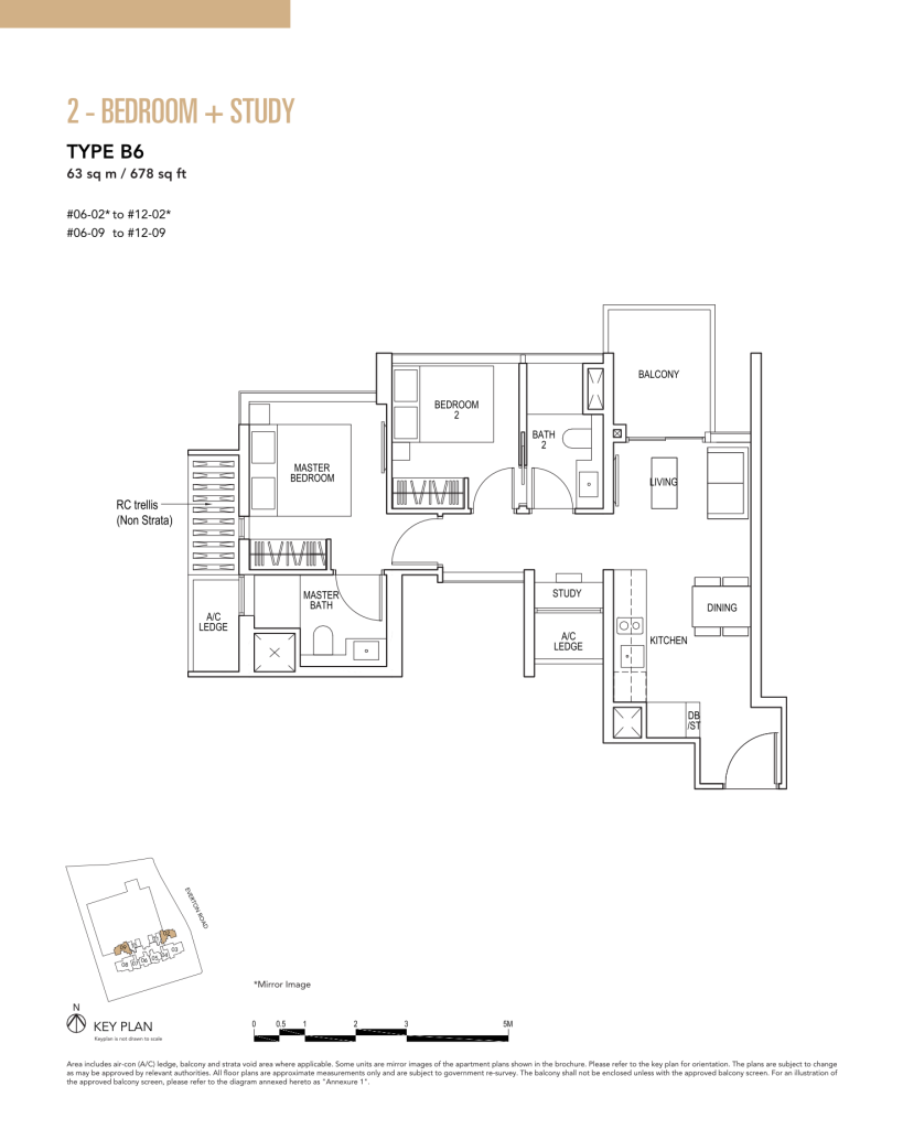 Sky Everton floor plan Type B6, 678 sqft, Bukit Merah, Singapore