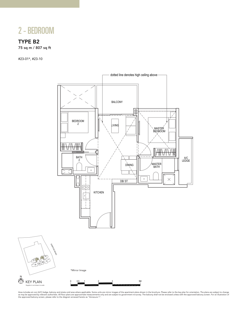 Sky Everton floor plan Type B2, 807 sqft, Bukit Merah, Singapore