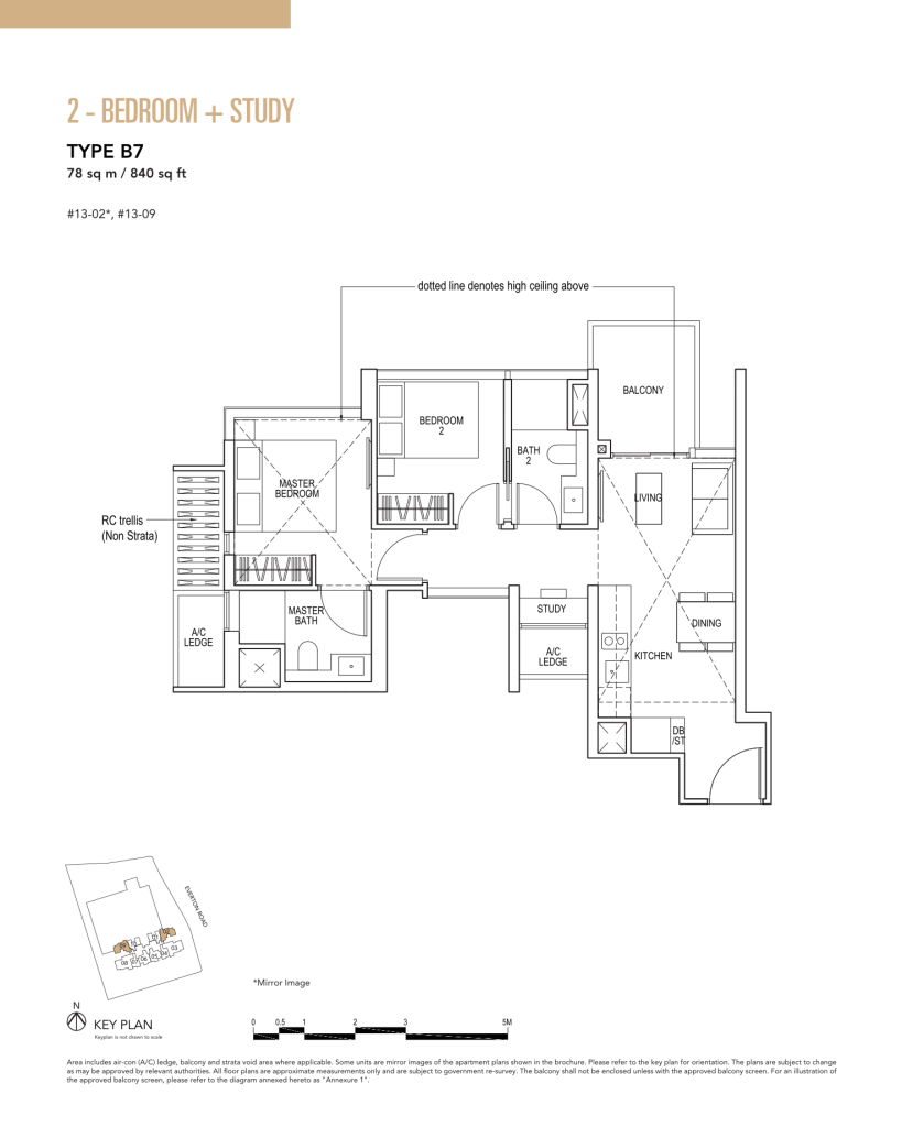 Sky Everton floor plan Type B7, 840 sqft, Bukit Merah, Singapore