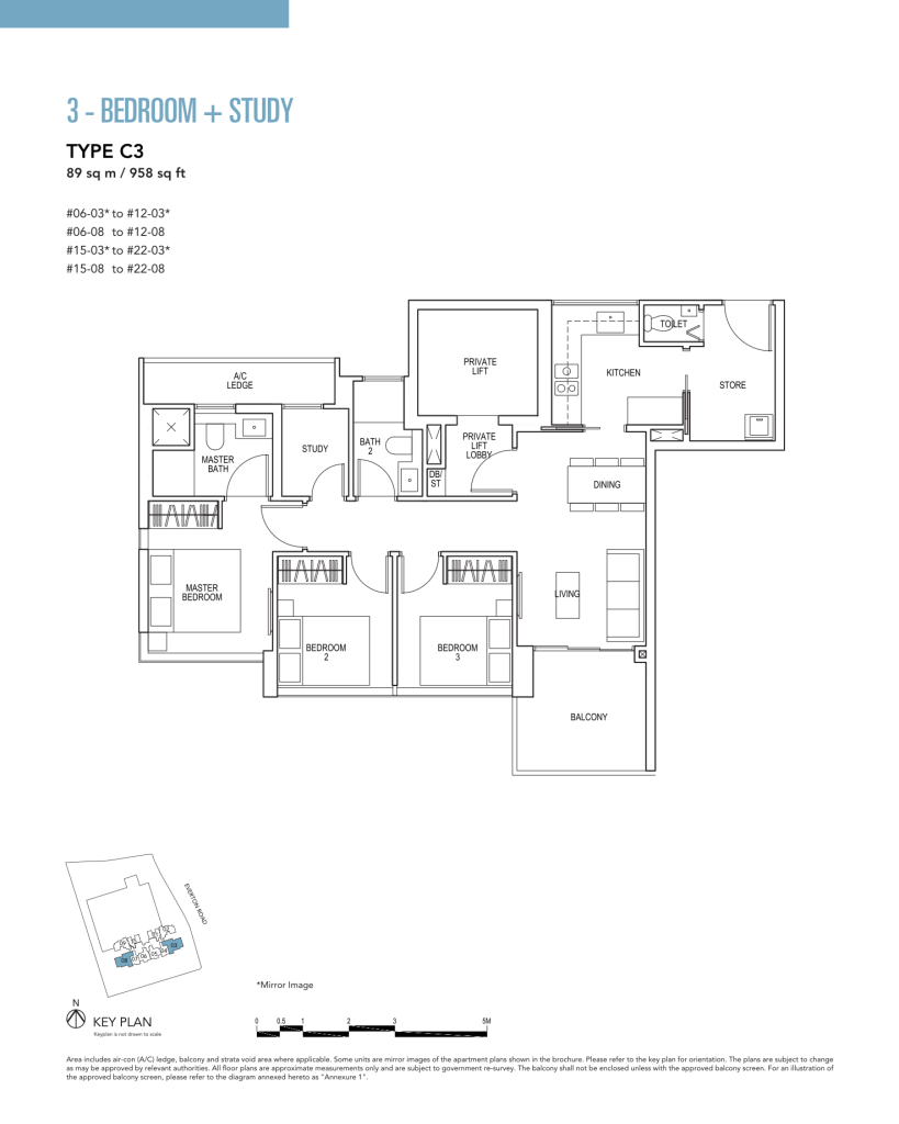 Sky Everton floor plan Type C3, 958 sqft, Bukit Merah, Singapore