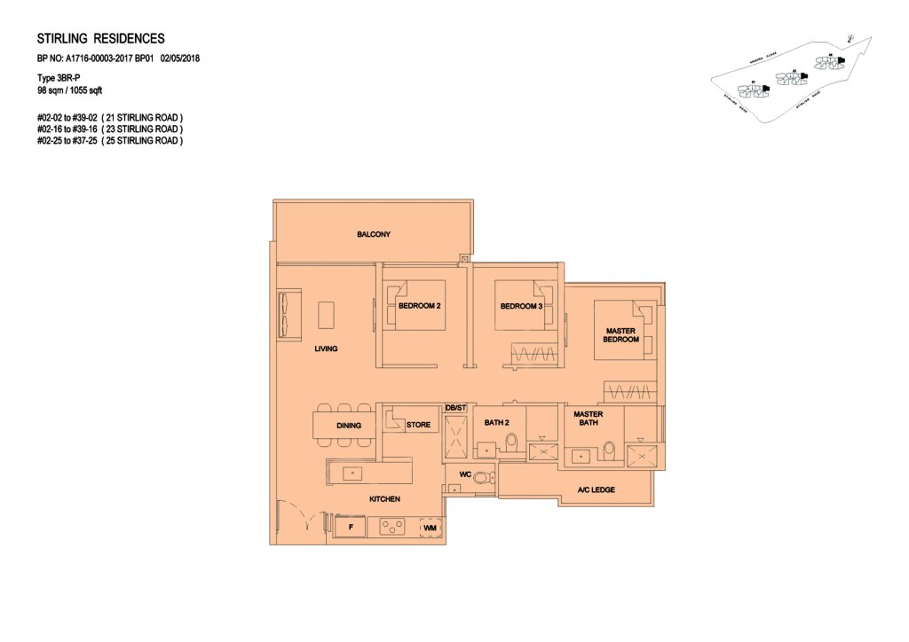 Stirling Residences floor plan, 1055 sqft, Queenstown, Singapore