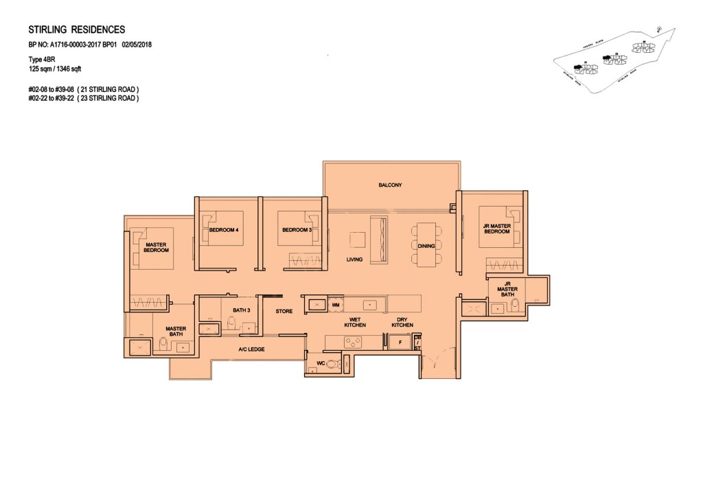 Stirling Residences floor plan, 1346 sqft, Queenstown, Singapore