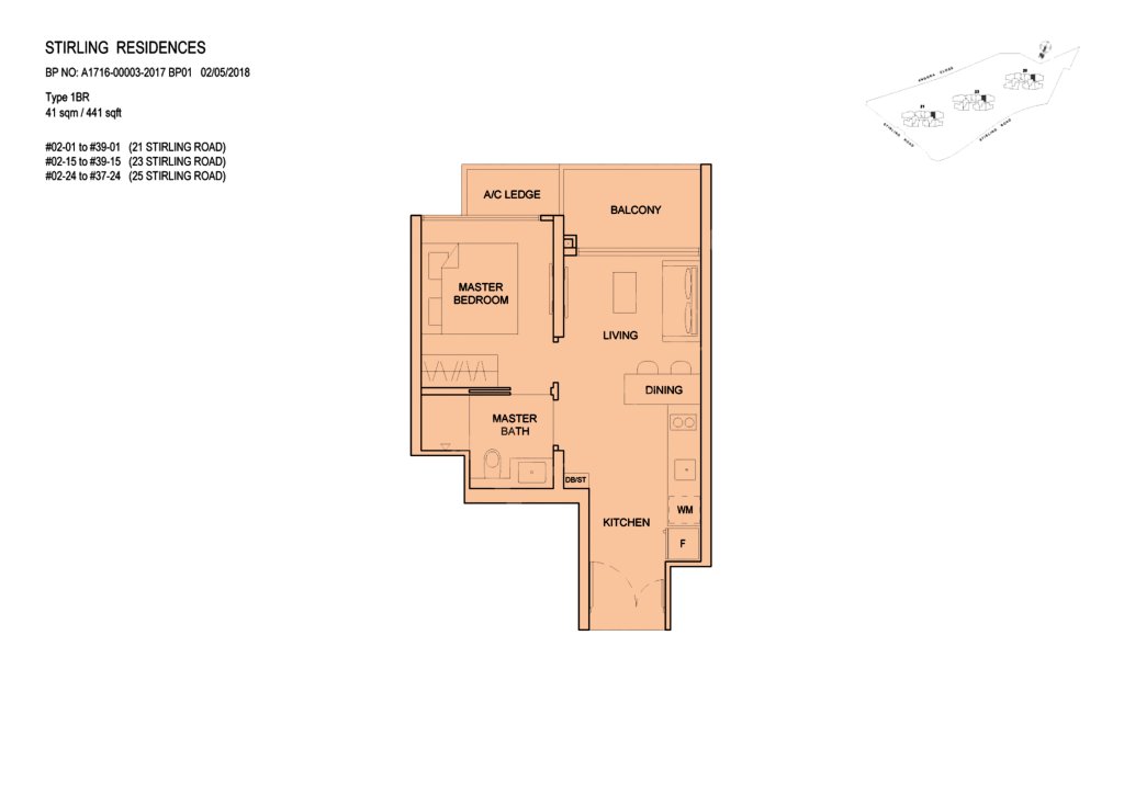 Stirling Residences floor plan, 441 sqft, Queenstown, Singapore