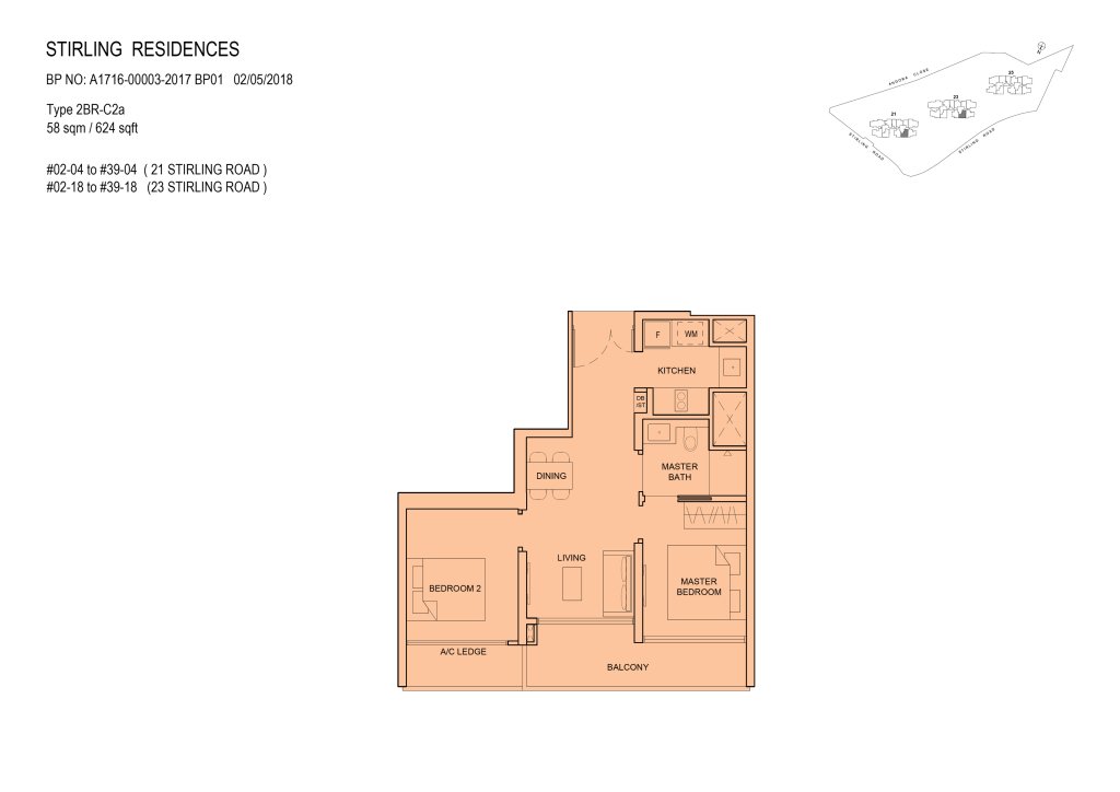 Stirling Residences floor plan, 624 sqft, Queenstown, Singapore