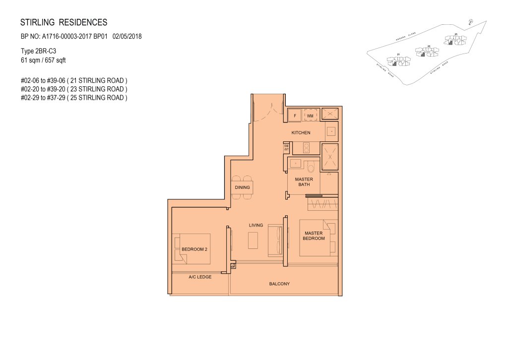 Stirling Residences floor plan, 657 sqft, Queenstown, Singapore