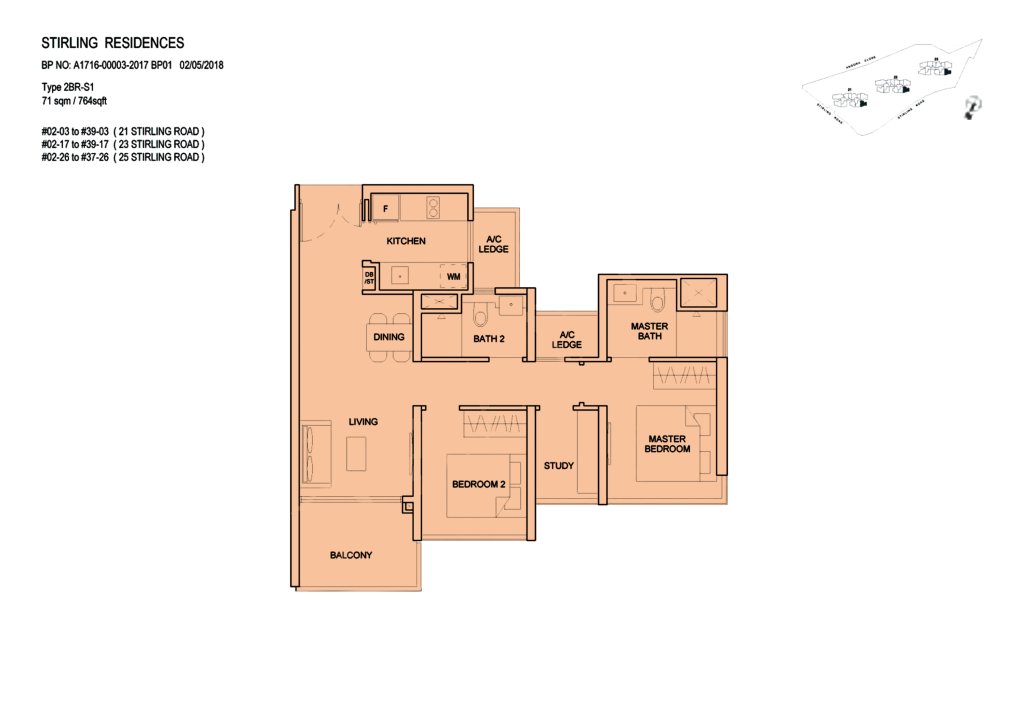 Stirling Residences floor plan, 764 sqft, Queenstown, Singapore