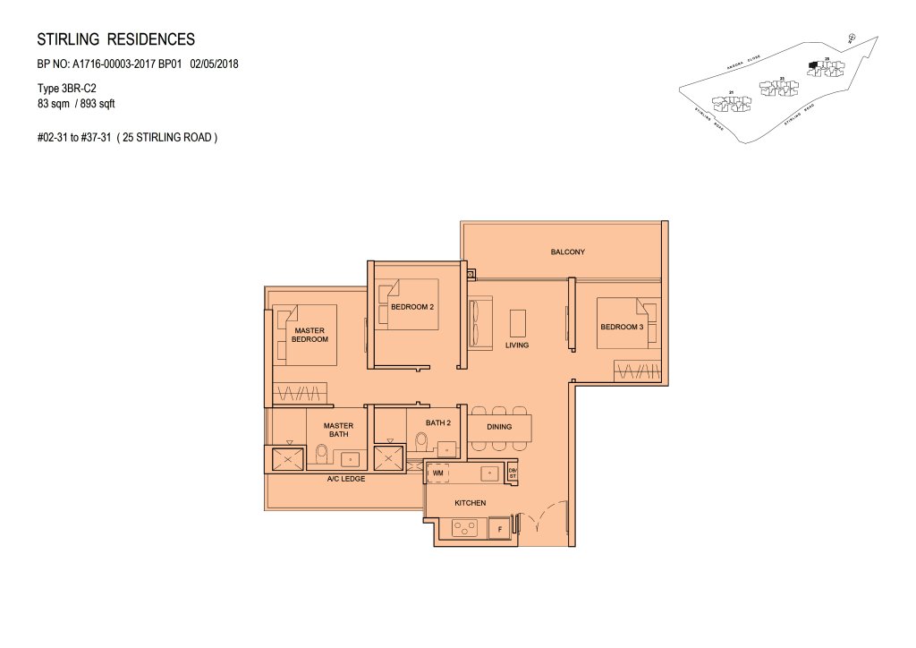 Stirling Residences floor plan, 893 sqft, Queenstown, Singapore