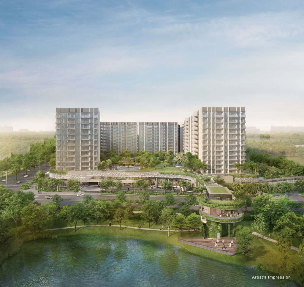 The Woodleigh Residences blocks seen from above with the park in front, Toa Payoh, Singapore