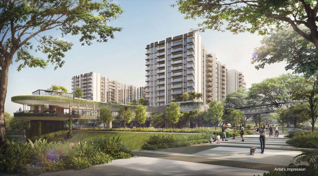 The Woodleigh Residences blocks and community lawn with the sky garden pavilion, Toa Payoh, Singapore
