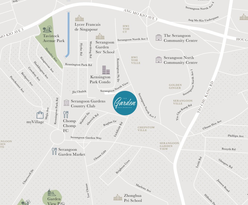 The Garden Residences location map, Serangoon, Singapore