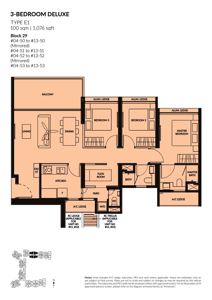 The Woodleigh Residences 3 Bedroom floor plan Type 3BR, 1076 sqft, Toa Payoh, Singapore