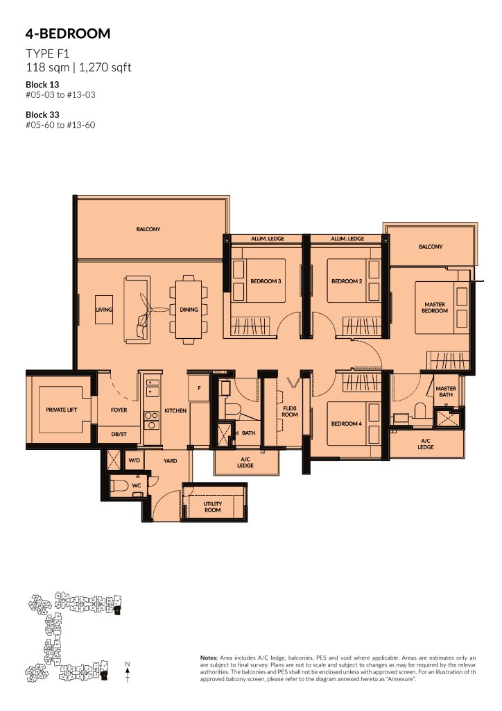 The Woodleigh Residences 4 Bedroom floor plan Type 4BR, 1270 sqft, Toa Payoh, Singapore