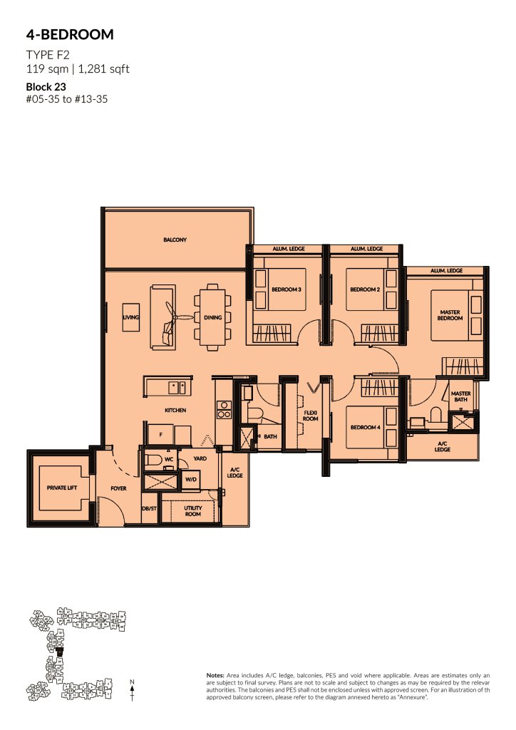 The Woodleigh Residences 4 Bedroom floor plan Type 4BR, 1281 sqft, Toa Payoh, Singapore