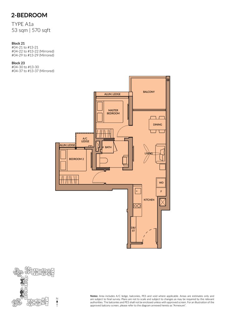 The Woodleigh Residences 2 Bedroom floor plan Type 2BR, 570 sqft, Toa Payoh, Singapore