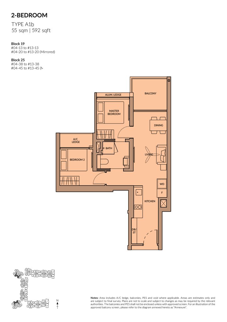 The Woodleigh Residences 2 Bedroom floor plan Type 2BR, 592 sqft, Toa Payoh, Singapore