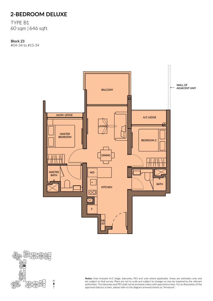 The Woodleigh Residences 2 Bedroom floor plan Type 2BR, 646 sqft, Toa Payoh, Singapore