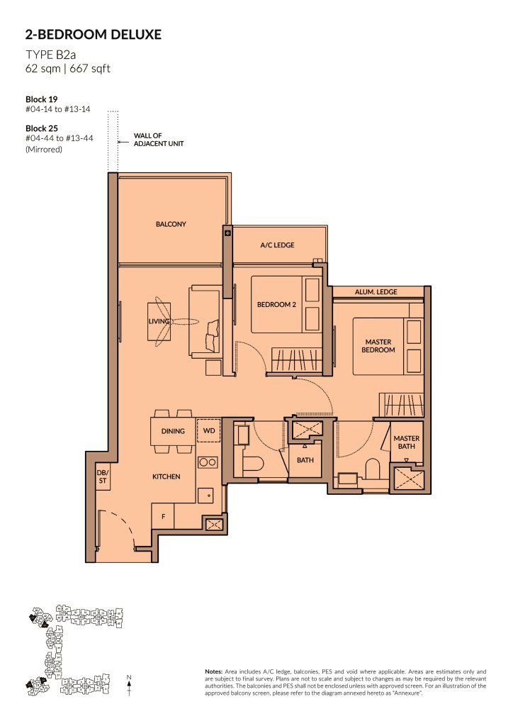 The Woodleigh Residences 2 Bedroom floor plan Type 2BR, 667 sqft, Toa Payoh, Singapore