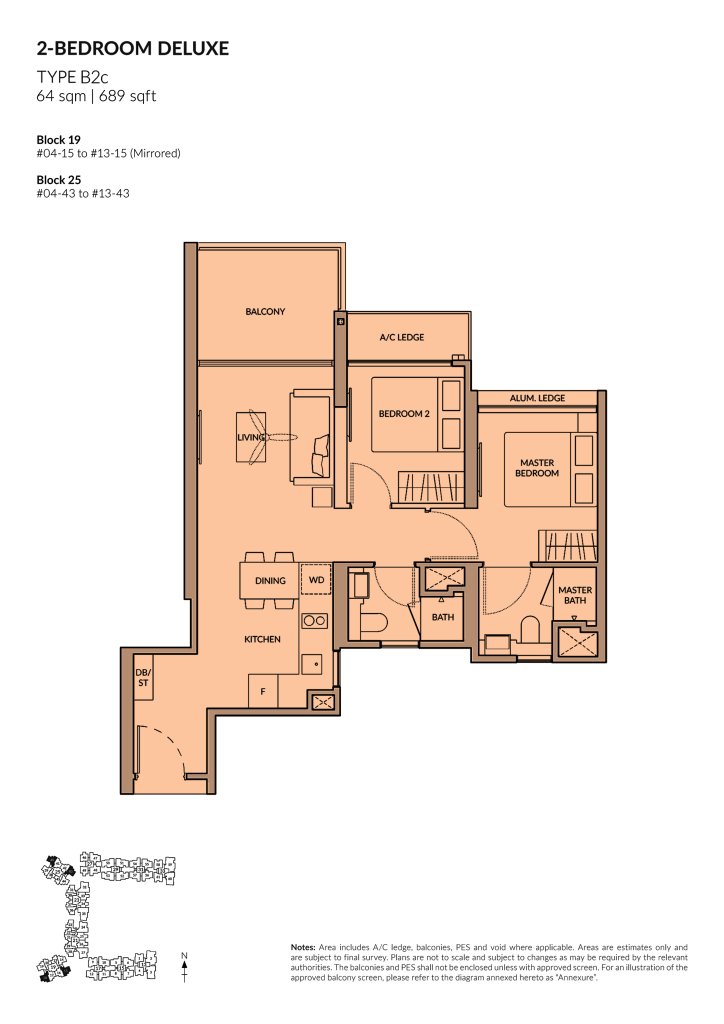 The Woodleigh Residences 2 Bedroom floor plan Type 2BR, 689 sqft, Toa Payoh, Singapore