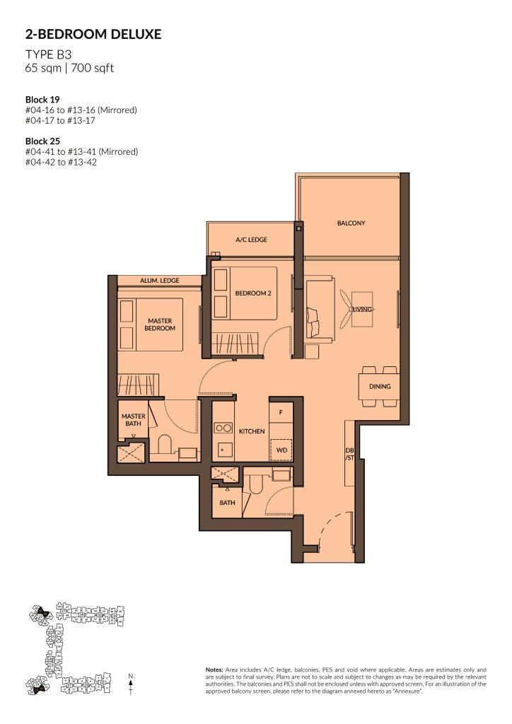 The Woodleigh Residences 2 Bedroom floor plan Type 2BR, 700 sqft, Toa Payoh, Singapore