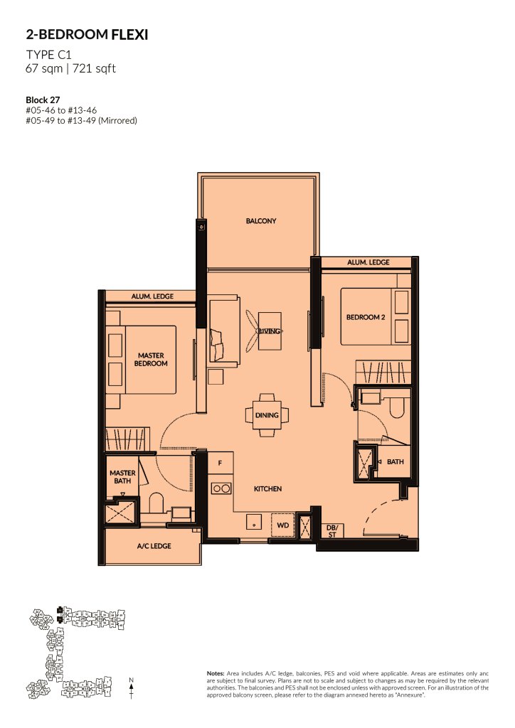 The Woodleigh Residences 2 Bedroom floor plan Type 2BR, 721 sqft, Toa Payoh, Singapore