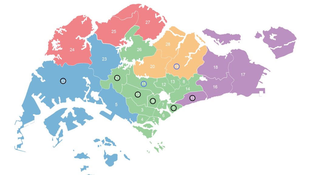 Map of all 12 GLS sites in the 2H 2026 programme across Singapore districts