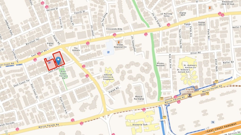 East Coast Road GLS site map near Siglap MRT in District 15