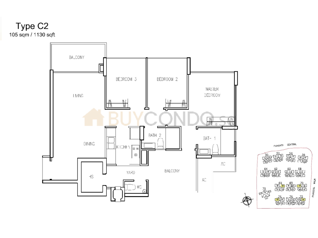A Treasure Trove floor plan Type C2, 1130 sqft, Punggol, Singapore