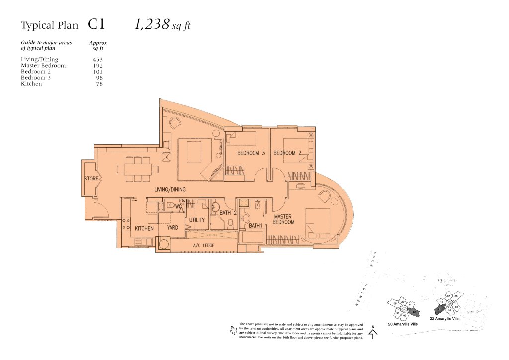Amaryllis Ville floor plan 1,238 sqft Type C1