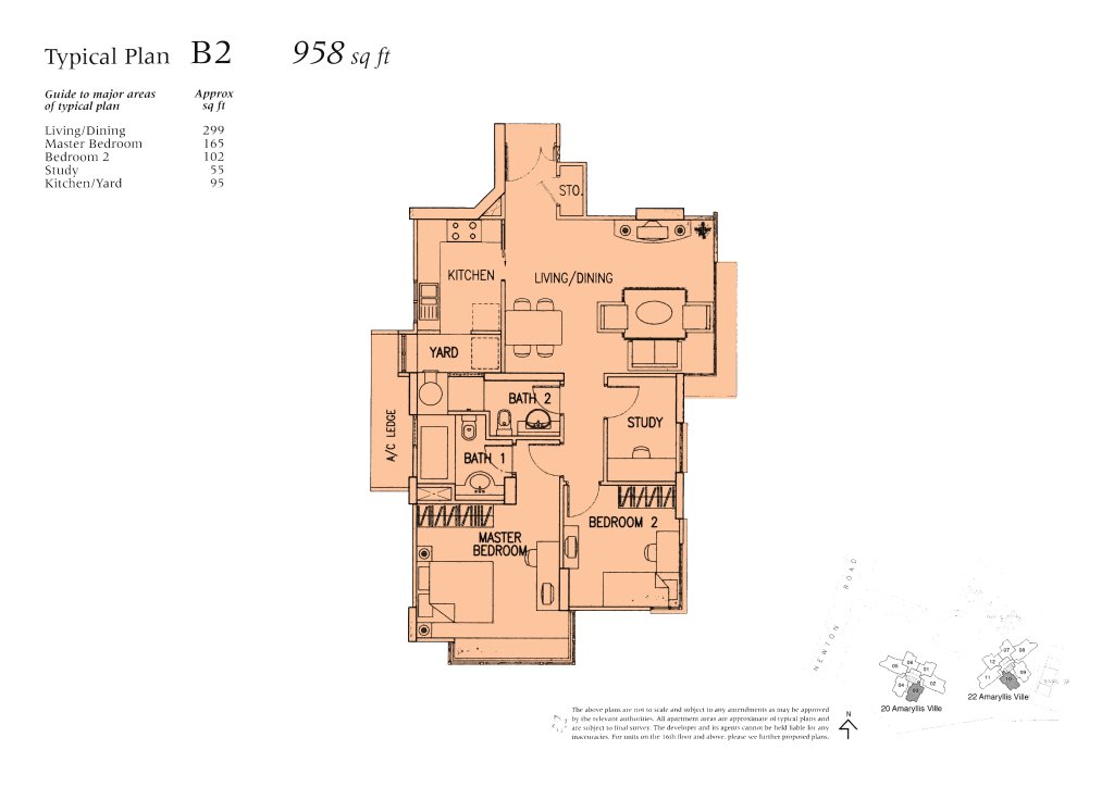 Amaryllis Ville floor plan 958 sqft Type B2