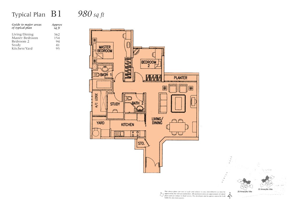 Amaryllis Ville floor plan 980 sqft Type B1