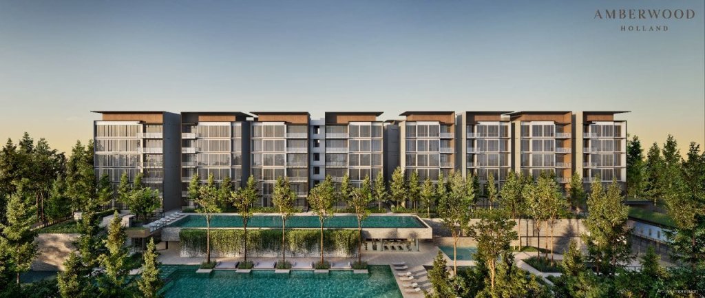 Amberwood at Holland elevated view of blocks and pools from the front