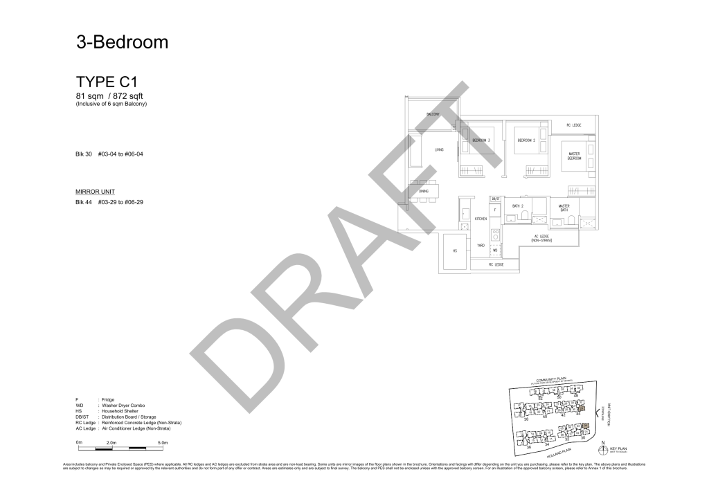 Amberwood at Holland 3 bedroom 2 bathroom with study floor plan, 872 sqft, Type C1