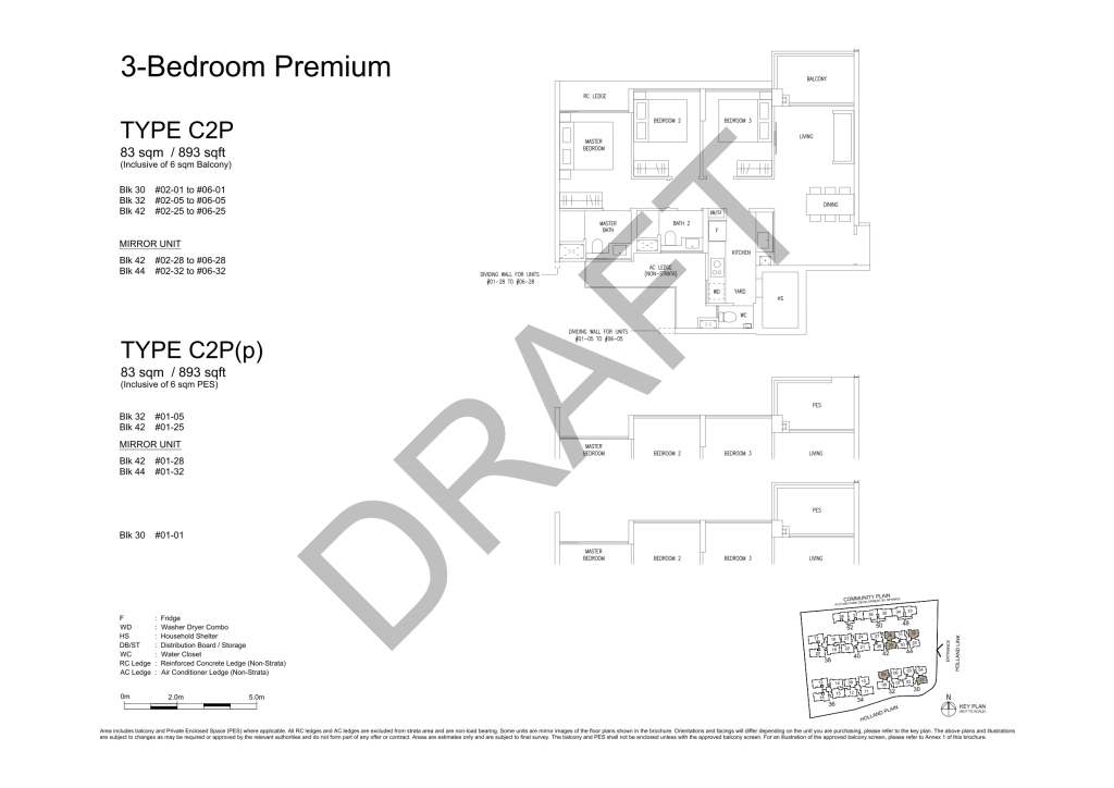 Amberwood at Holland 3 bedroom 3 bathroom with study floor plan, 893 sqft, Type C2P