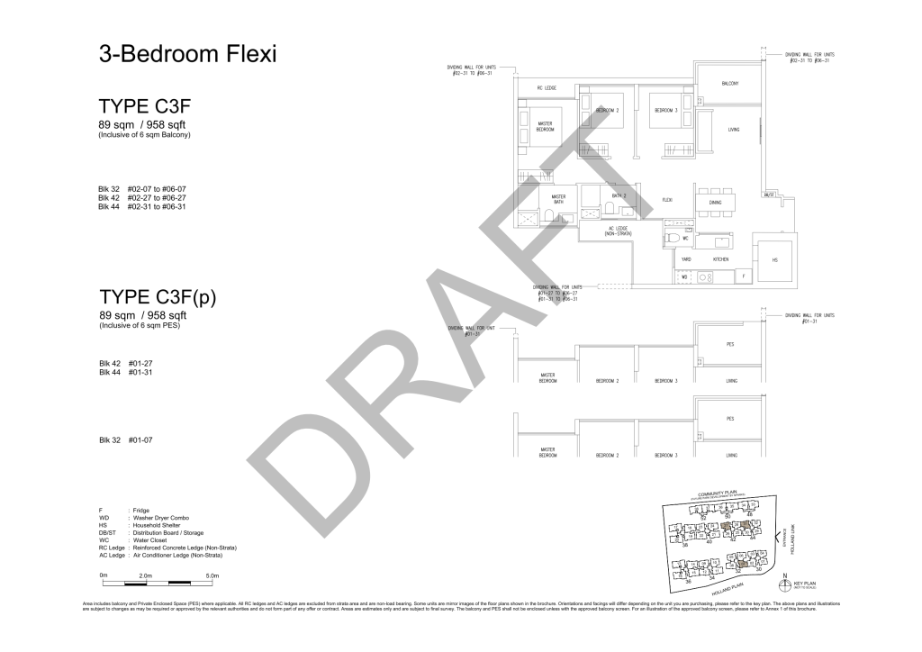 Amberwood at Holland 3 bedroom 3 bathroom with study 3 bedroom floor plan, 958 sqft, Type C3F