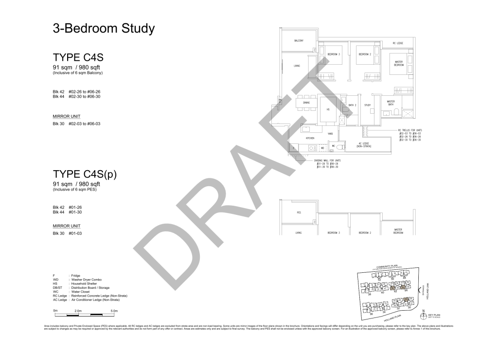 Amberwood at Holland 3 bedroom 3 bathroom with study floor plan, 980 sqft, Type C4S