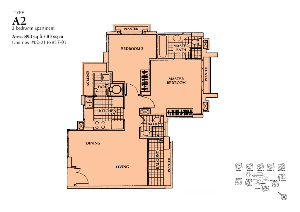 Aquarius by the Park floor plan 893 sqft Type A2