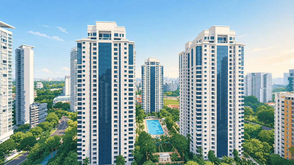 Ardmore Park aerial view of the three towers and pool