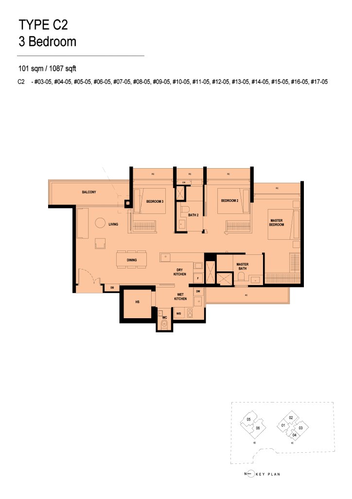 Arina East Residences floor plan Type C2, 1087 sqft, Kallang, Singapore