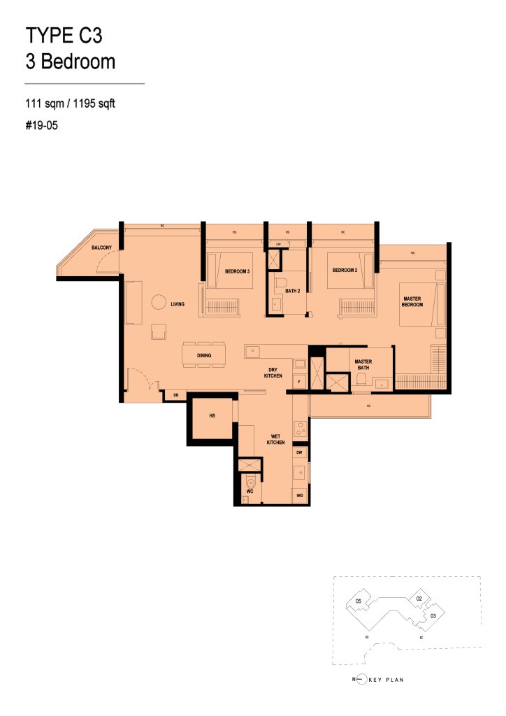 Arina East Residences floor plan Type C3, 1195 sqft, Kallang, Singapore