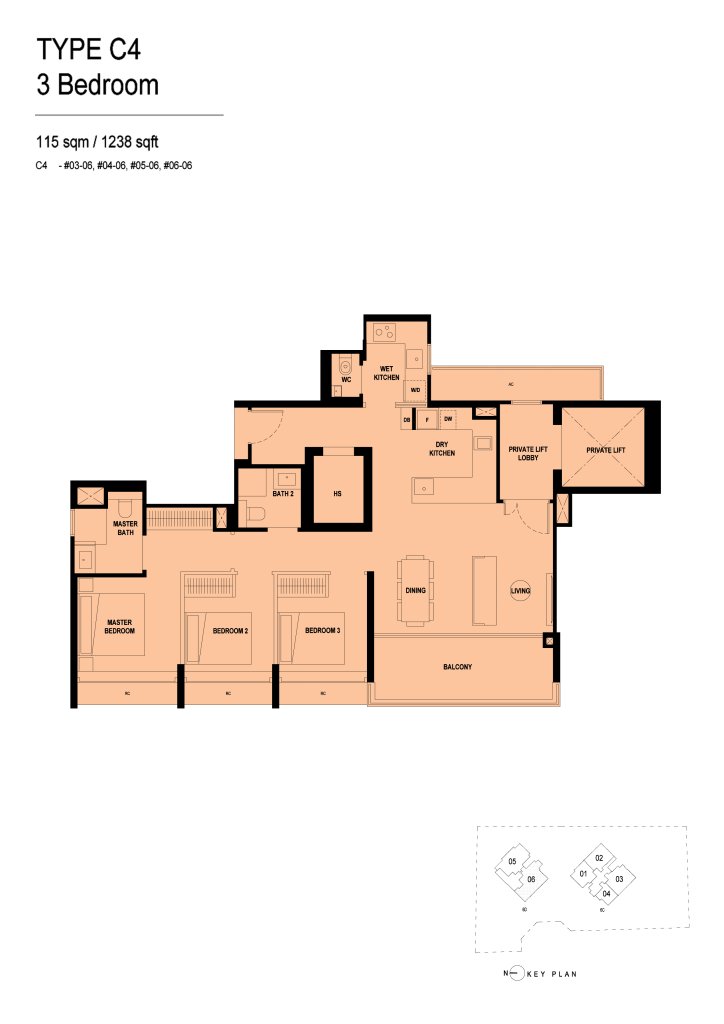 Arina East Residences floor plan Type C4, 1238 sqft, Kallang, Singapore